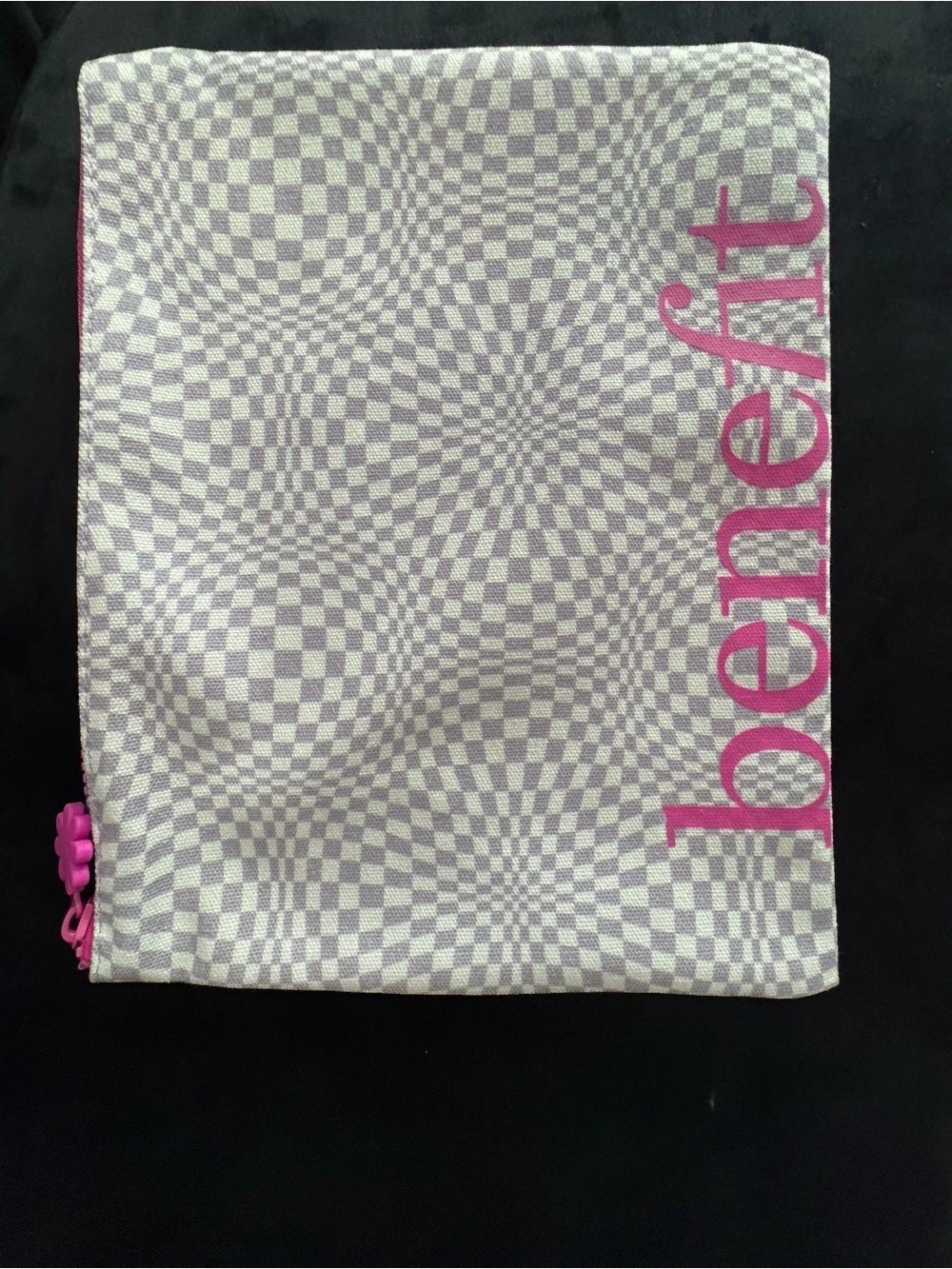 Benefit Checkered Cosmetic Pouch in Pink & White Like New